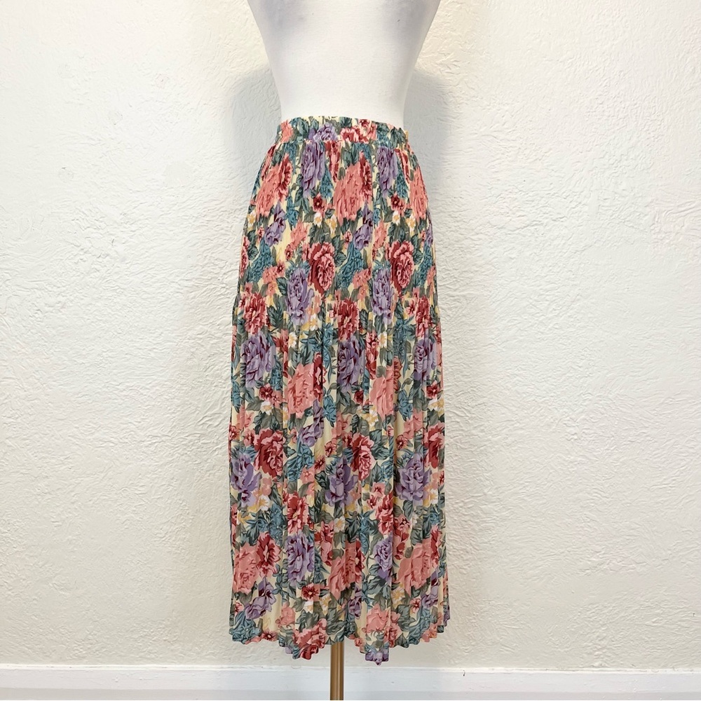 Vintage Skirt Midi Pleated Floral Boho Fairy 90s Y2K Pink Purple S/M